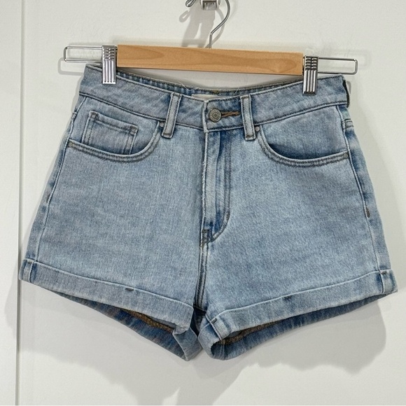 PacSun Mom Jean Short Denim High Waisted Cuffed Light Wash Blue 24 Boho Festival - Picture 4 of 10